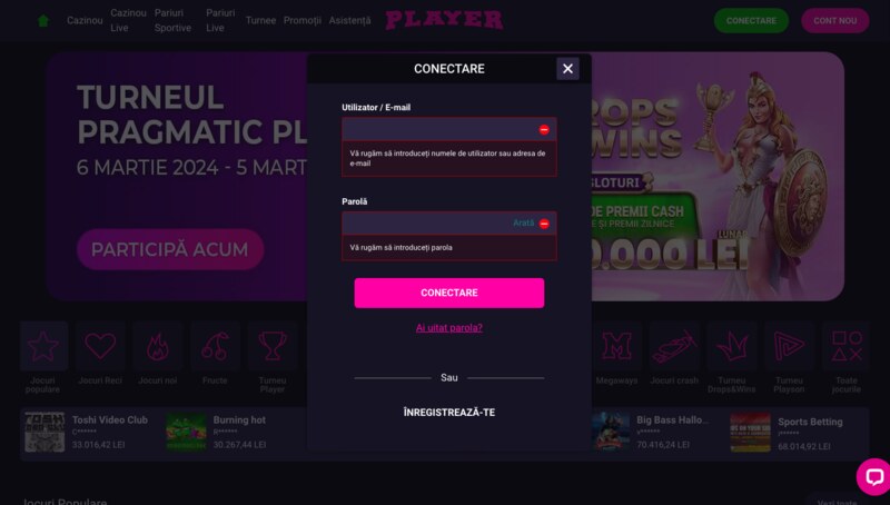 bonus pentru înregistrare la Player Casino